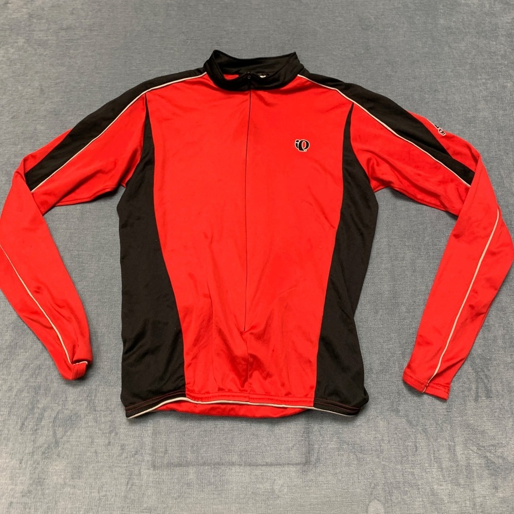 Pearl Izumi Cycling Jersey Men Medium Black Red Prominent Front Zipper Mock Neck